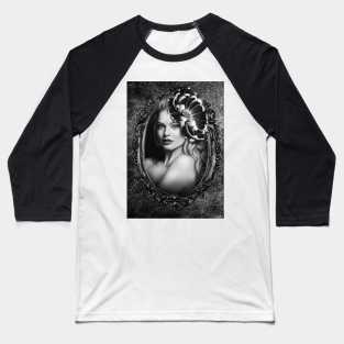 Dark Black and white black lips SHADE OF GRAYS, BEAUTIFUL girl portrait artwork Baseball T-Shirt